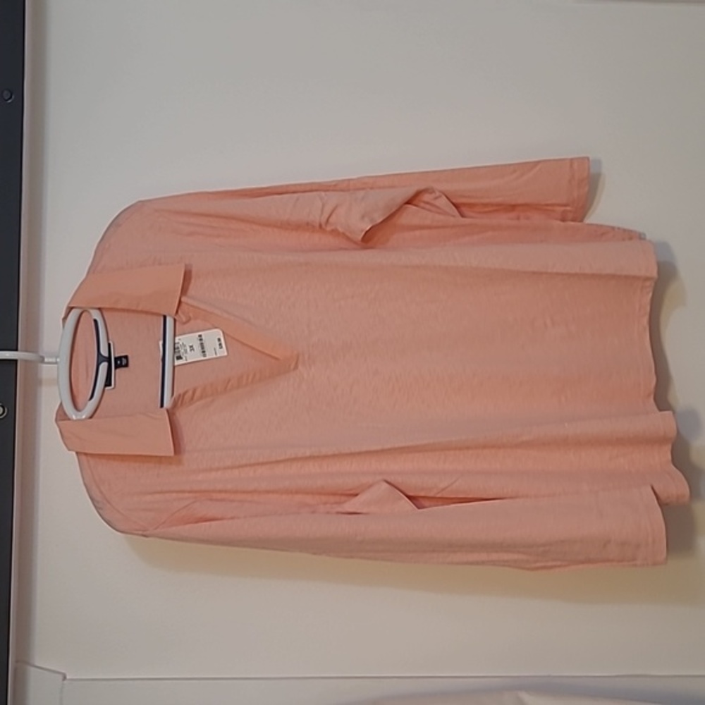 Karen Scott .. Open Neck‎ Polo .. Long Sleeve .. 3x .. Coral Ice .. NWT